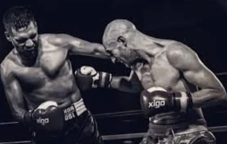 Professional boxers exchanging punches